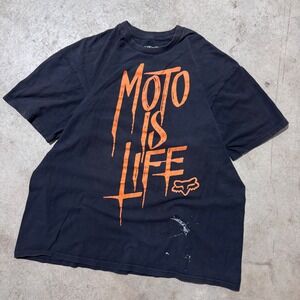 Vintage FOX Racing Moto Is Life Graphic T-Shirt Mens XL Black Motocross Distress